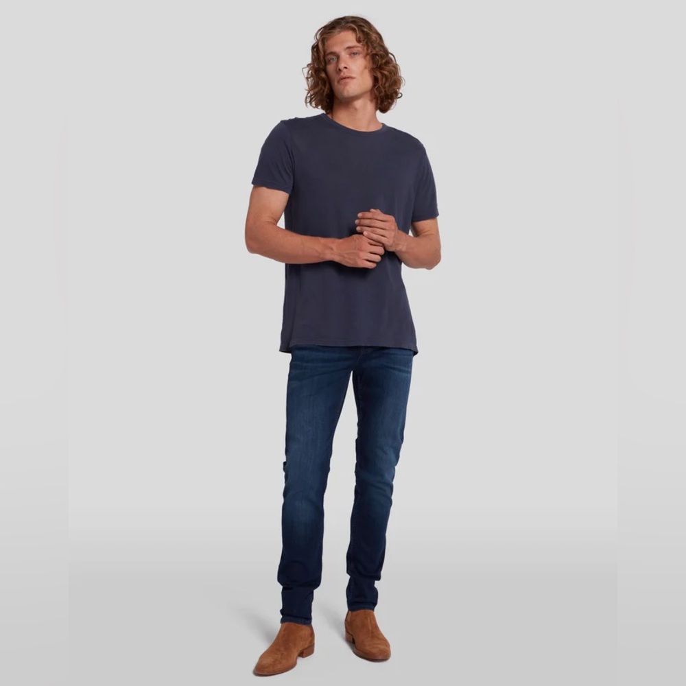 $198 7 For All Mankind Luxe Performance Plus Slimmy Tapered in Deep Blue Size 29